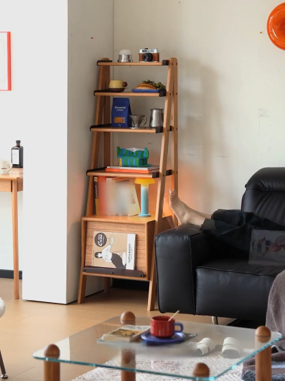 チェリー材 木製オープン収納ラック