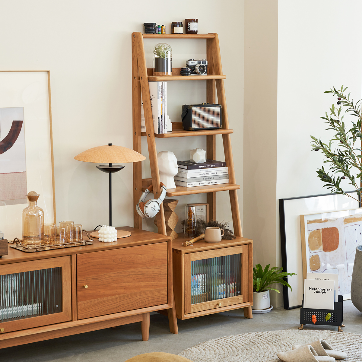 モールガラス扉付きオープンウッドラック – CAGUUU