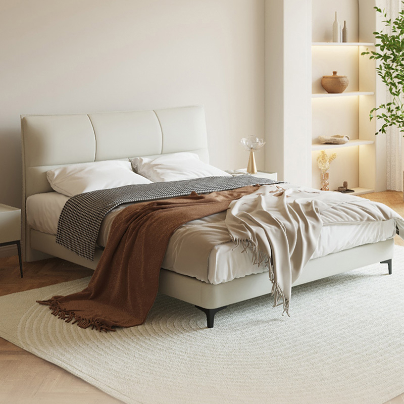 アイボリークッションレザーベッド