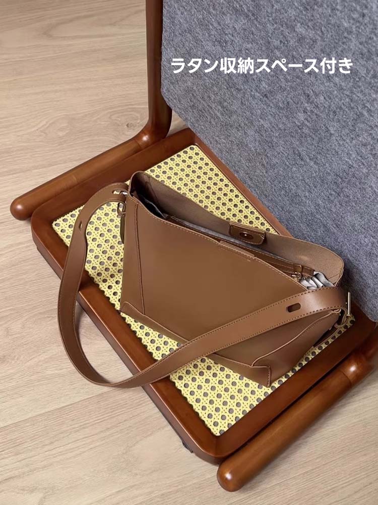 ラタン収納付きツゲ材スタンドミラー