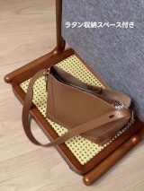 ラタン収納付きツゲ材スタンドミラー