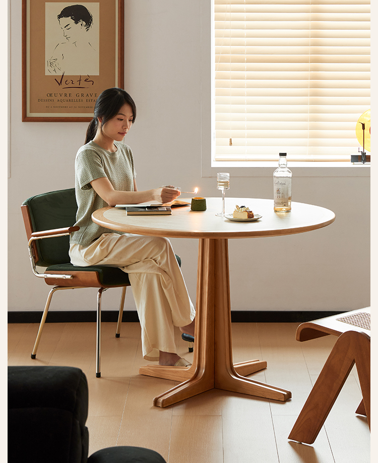 Woody Prime Cherry セラミック天板ラウンドテーブル【高級天然