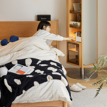 AVラック ミラー付き スタンドミラー 全身鏡 360度回転式 背面ハンガーラック 棚板付