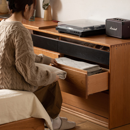 Woody Prime Cherry 収納付きウッド伸長式ドレッサー | チェリー材を