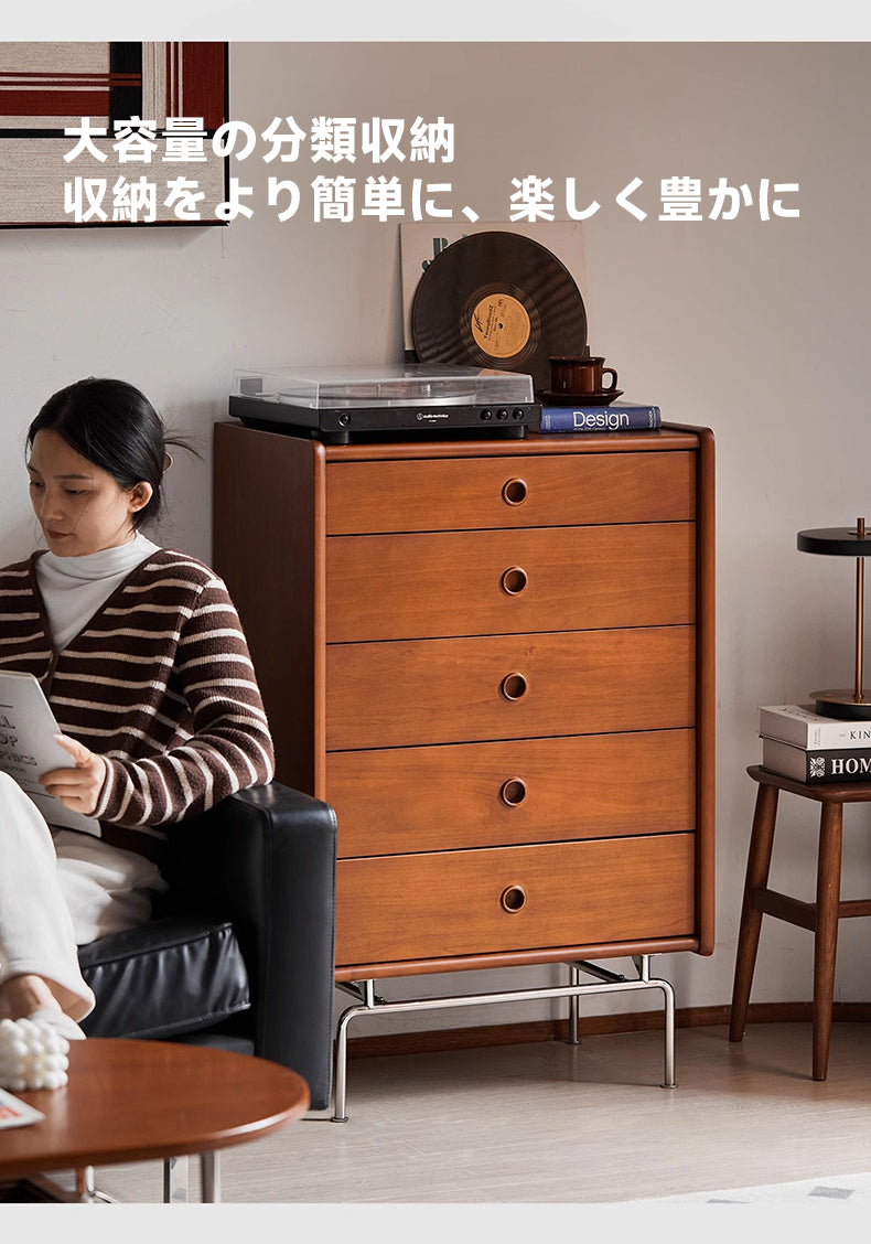 ヴィンテージ　５段　引出し　ラック　カセットテープ　棚　収納　無垢材　チェスト ヴィンテージ風チェストラック オールチェストタイプ VCR-AL