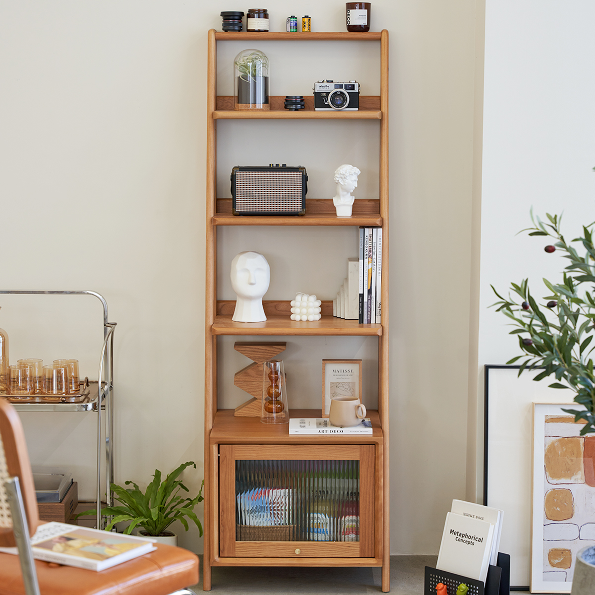 モールガラス扉付きオープンウッドラック – CAGUUU