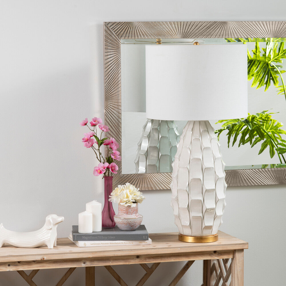 モダンホワイトシェード陶器テーブルランプ | 不規則な造形が空間に