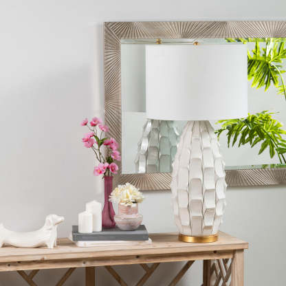 モダンホワイトシェード陶器テーブルランプ | 不規則な造形が空間に