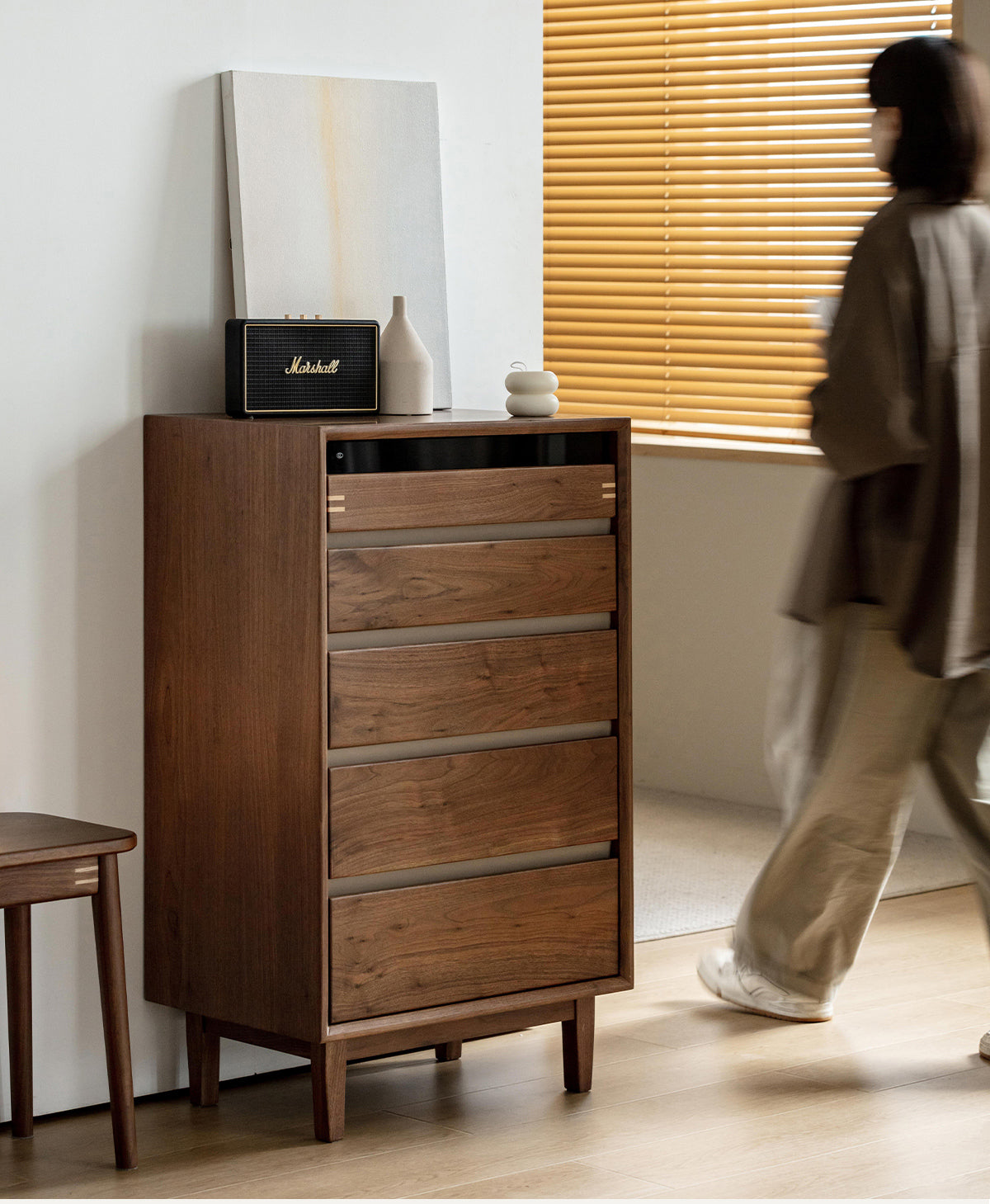 Woody Prime Walnut ウォールナット材 天然木五段チェスト