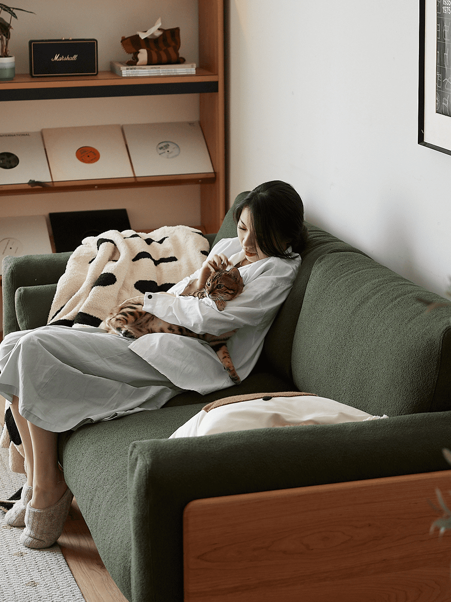 Woody Prime Cherry ウッドフレームパイルクッションソファ【カスタマイズ可】