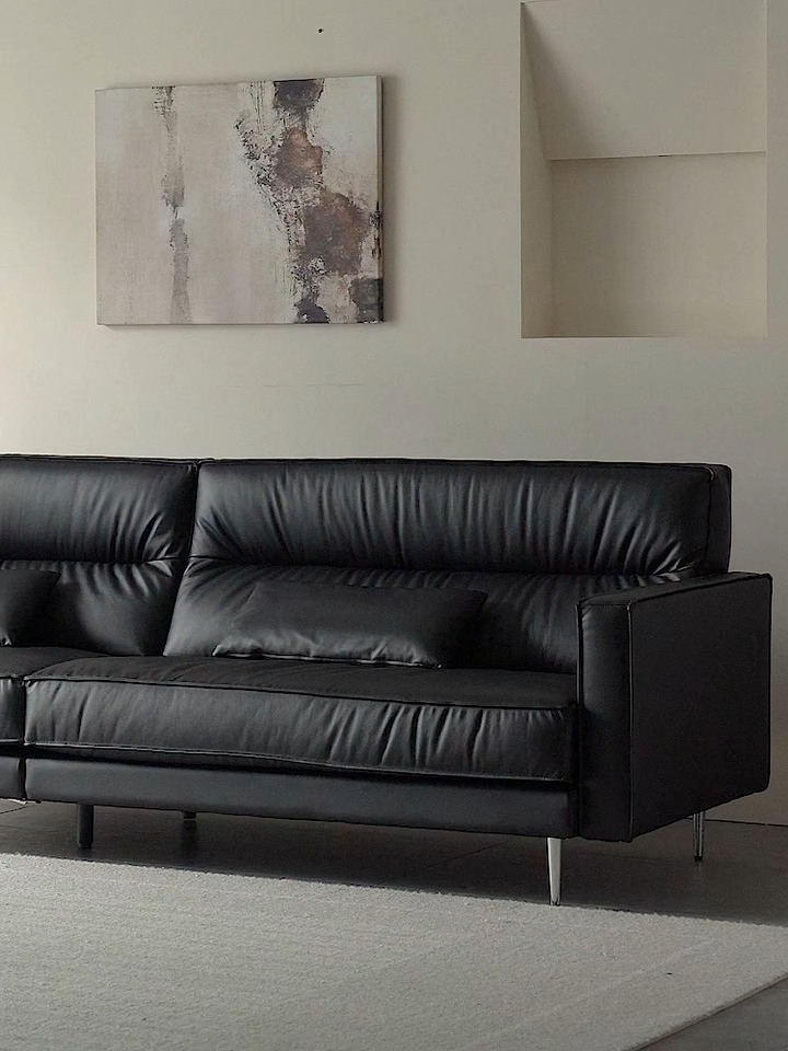 Woody Aura本革ブラックソファ【カスタマイズ可】