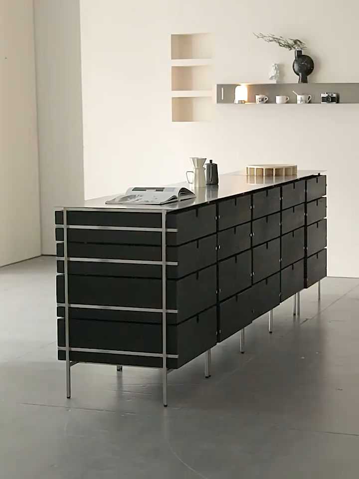 両面引き出し木製キャビネット