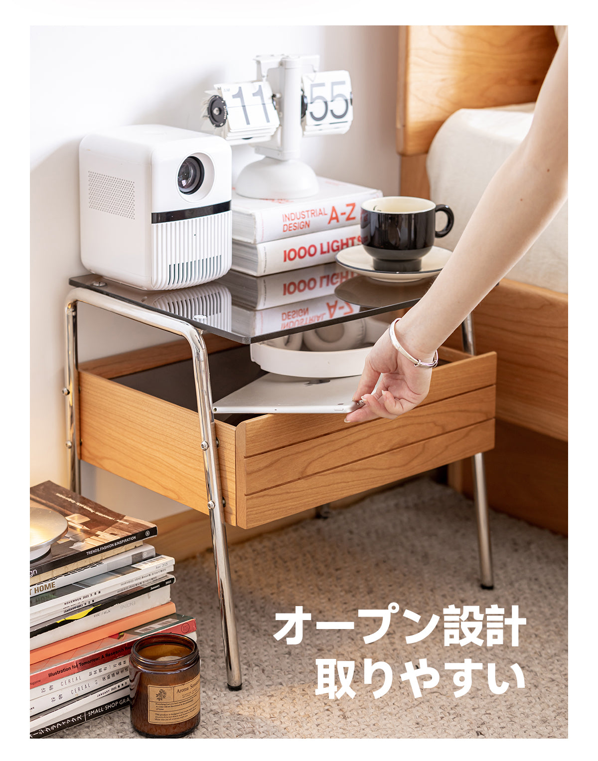 チェリー材 ガラストップサイドボード キャビネット 一人暮らし