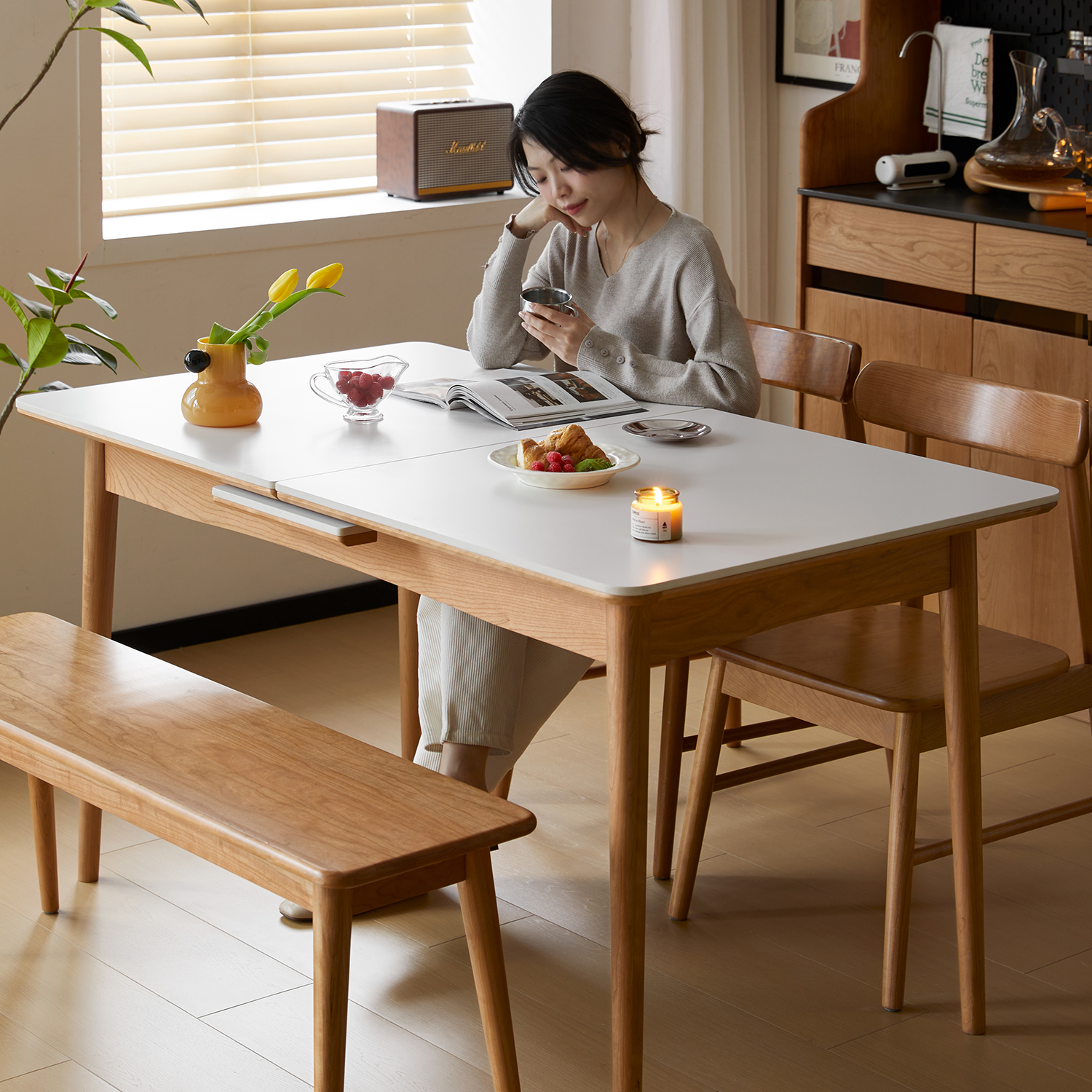 チェリー材 展開拡張ダイニングテーブル – CAGUUU