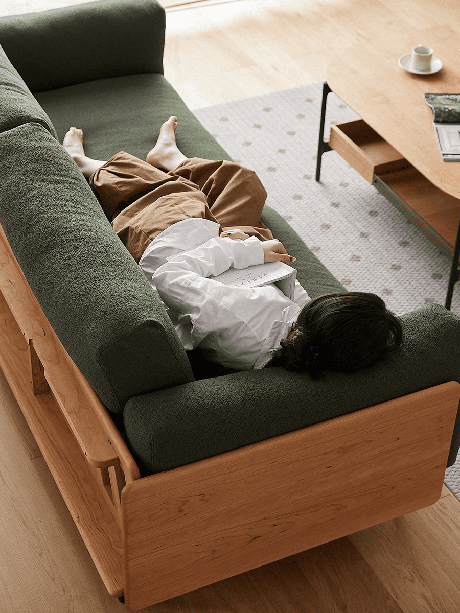 Woody Prime Cherry ウッドフレームパイルクッションソファ【カスタマイズ可】