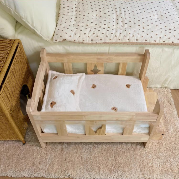 カントリースタイルペット用ベッド | 頑丈な天然木フレームと柔らかい