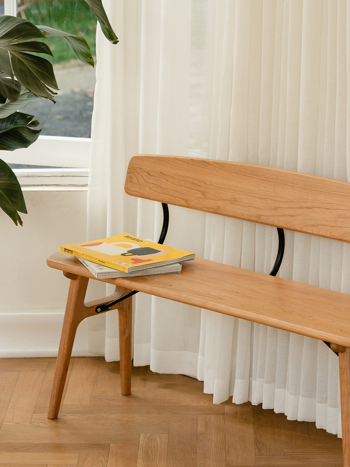 Woody Prime Cherry 背付き角丸チェリーウッドダイニングベンチ