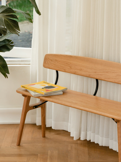 Woody Prime Cherry 背付き角丸チェリーウッドダイニングベンチ