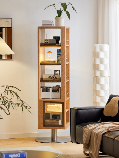 Woody Prime Cherry 回転式ミラー付き収納ラック | 省スペースで