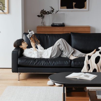 ヴィンテージ風本革ブラッククッションソファ【カスタマイズ可】