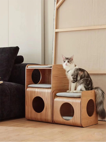 木製ドーム型二段キャットベッドテーブル