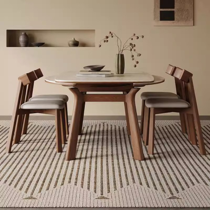 トラバーチンセラミック伸縮ダイニングテーブル | 北欧風の多機能