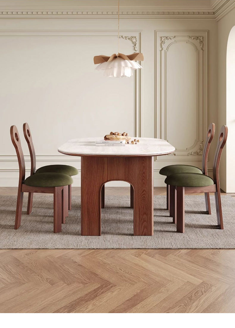 トラバーチンダイニングテーブル | 天然石調の質感で上品な空間