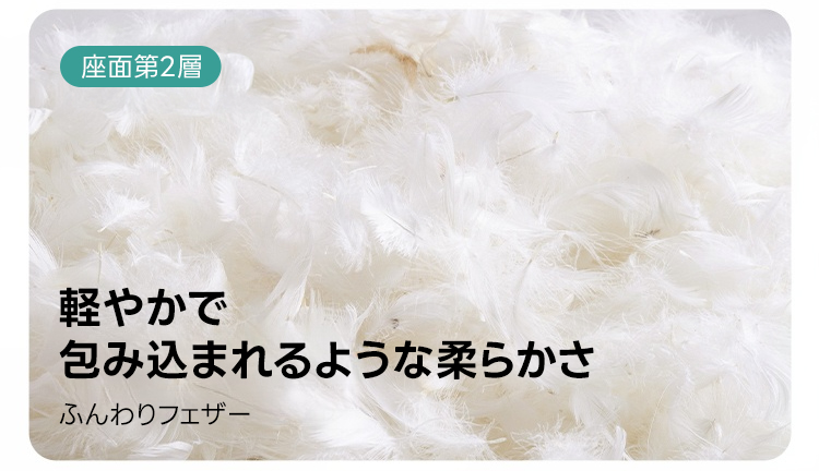 ペット対応マイクロファイバーリラックスリビングソファ | 抗菌・耐久素材を使ったペットに優しい設計座面第2層軽やかで包み込まれるような柔らかさふんわりフェザー