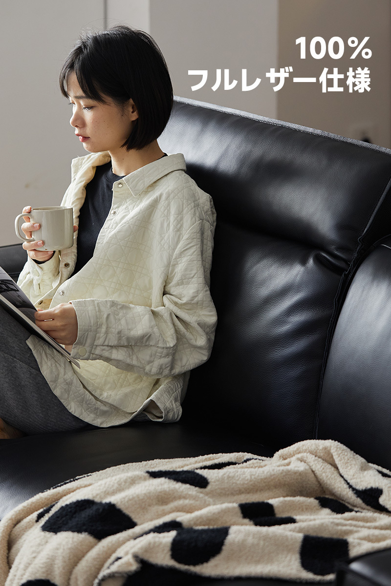 ステンレス脚本革ブラッククッションソファ【カスタマイズ可】