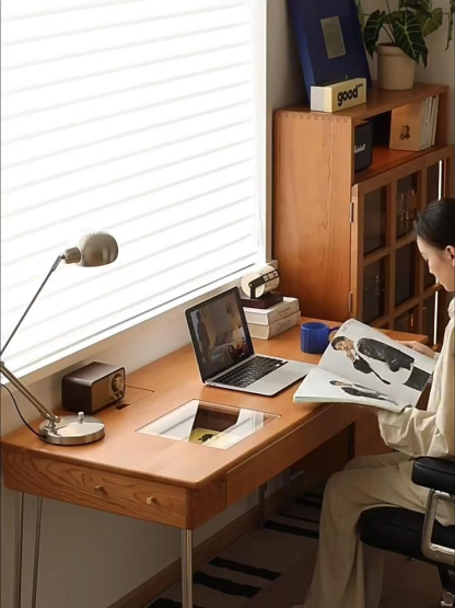 チェリー材 クリアトップワークデスク