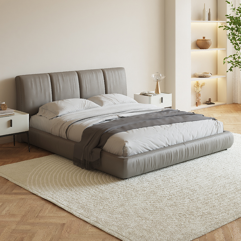 R214 革調クッションヘッド、ダブルベッド、KEYUKA 日本製 マット付、幅140cm R214 革調クッションヘッド、ダブルベッド、KEYUKA 日本製 マット付