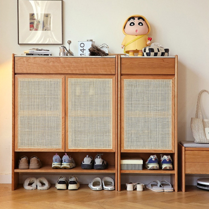 ラタンラック　ラタンシューズラック　ラタン　靴箱　シューズラック チェリー材 大容量ラタンシューズボックス – CAGUUU