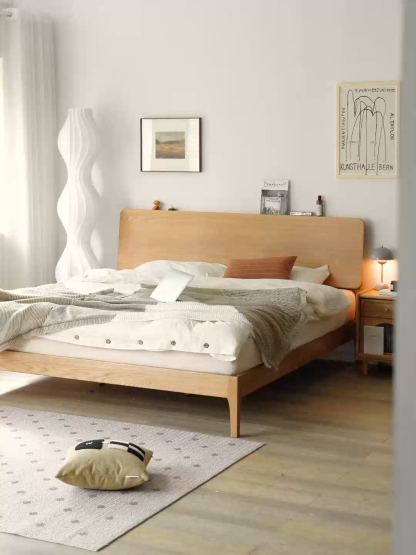 チェリー材 可調式ヘッドボード付きベッド