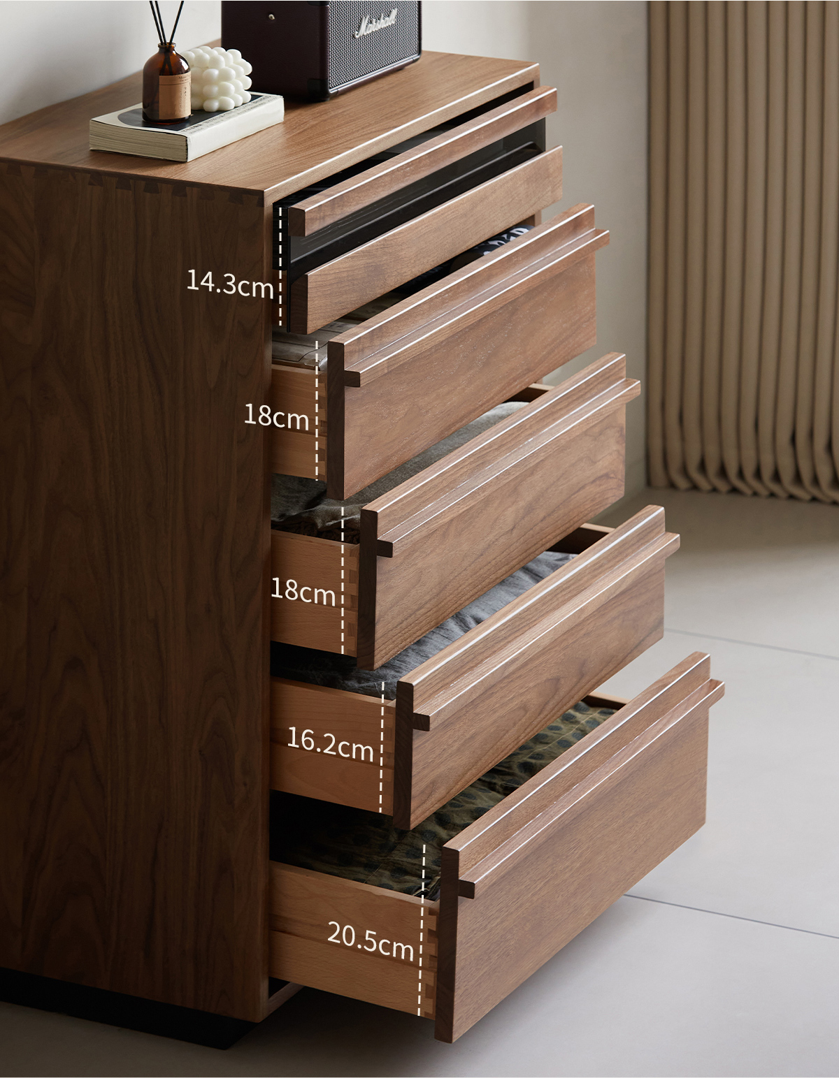 Woody Prime Walnut シンプルレトロチェスト【高級天然ブラック