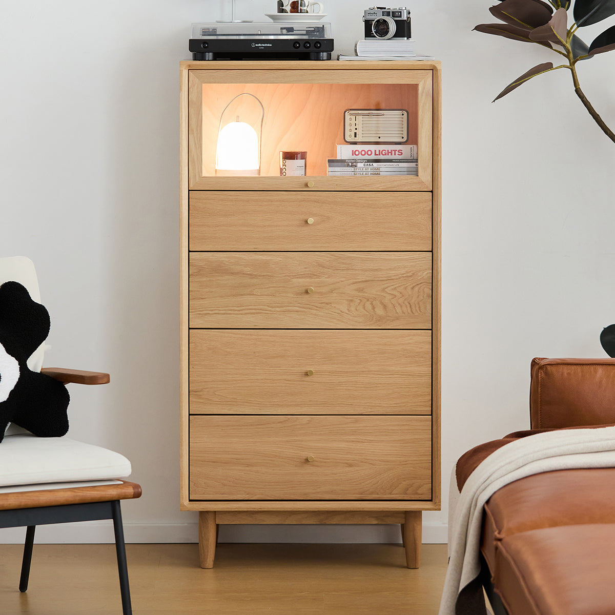 ホワイトWoody Prime Oak 五段チェスト | 高級感と実用性を兼ね備えた