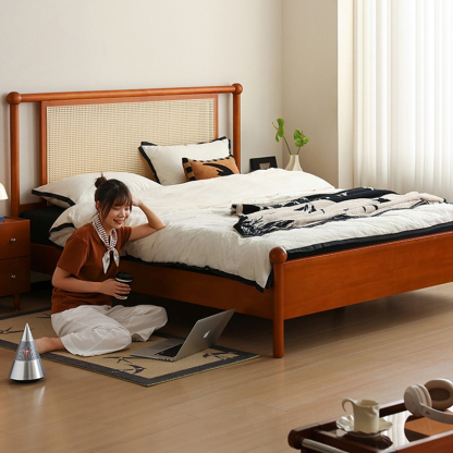 ラタン調レトロモダンヘッドボードベッド | クラシックと現代