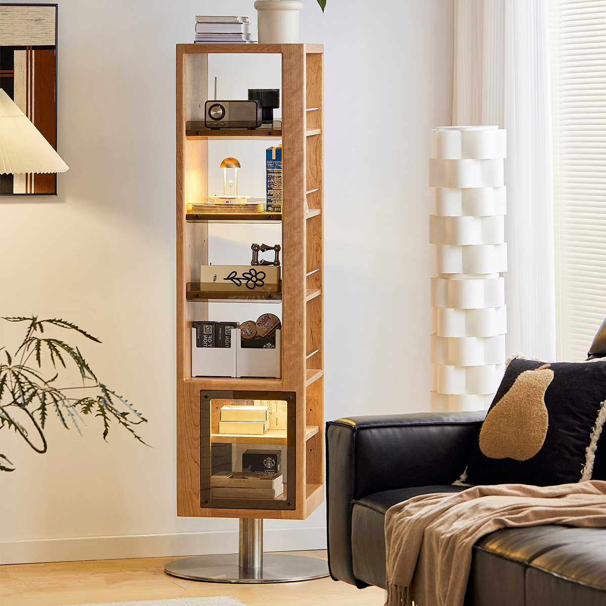 Woody Prime Cherry 回転式ミラー付き収納ラック