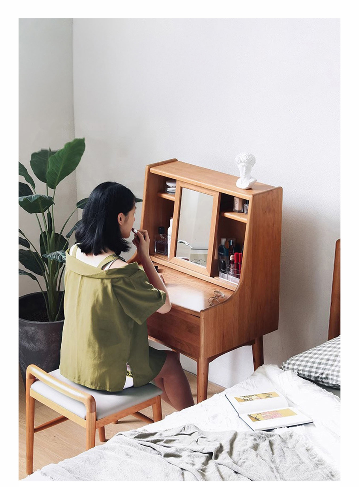 Woody Prime Cherry ミラー付きコンパクトウッドドレッサー【高級天然