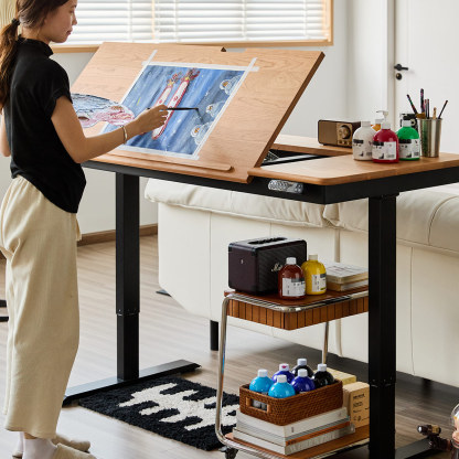 Woody Prime Cherryバイカラー電動昇降ワークデスク