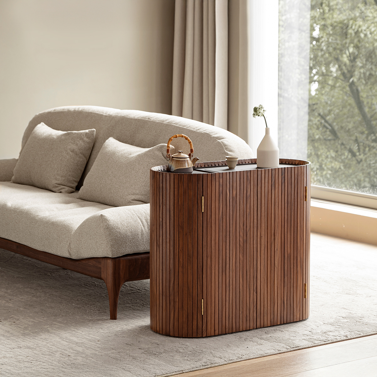 ブラックウォールナット材 キャスター付きティーテーブル