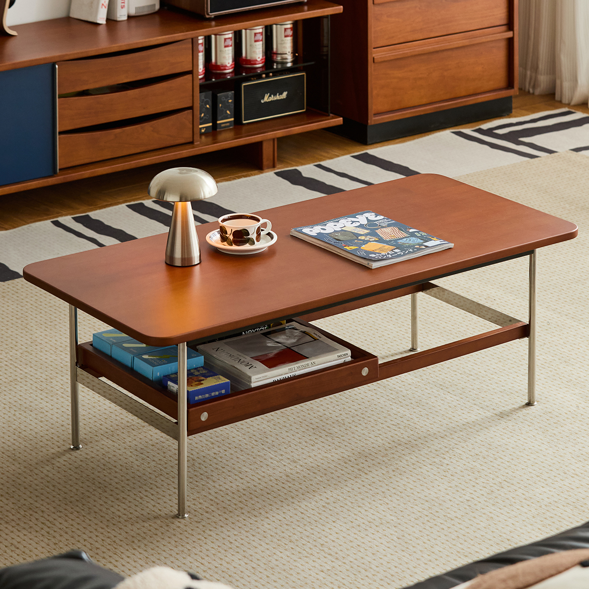 Woody Prime Box 収納トレイ付ウッドリビングテーブル