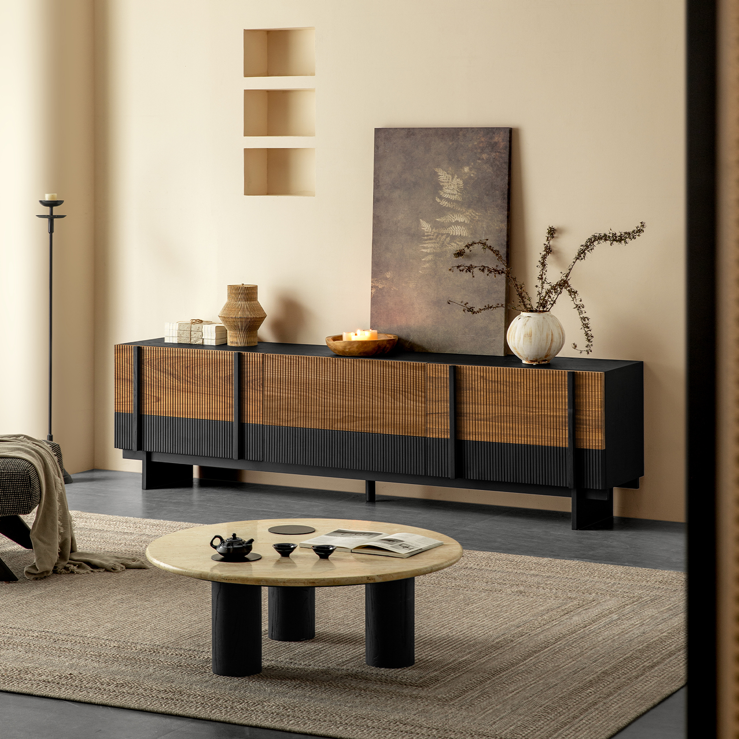 Woody Aura モダンサイドボード | 北欧風デザインと高級木材の融合