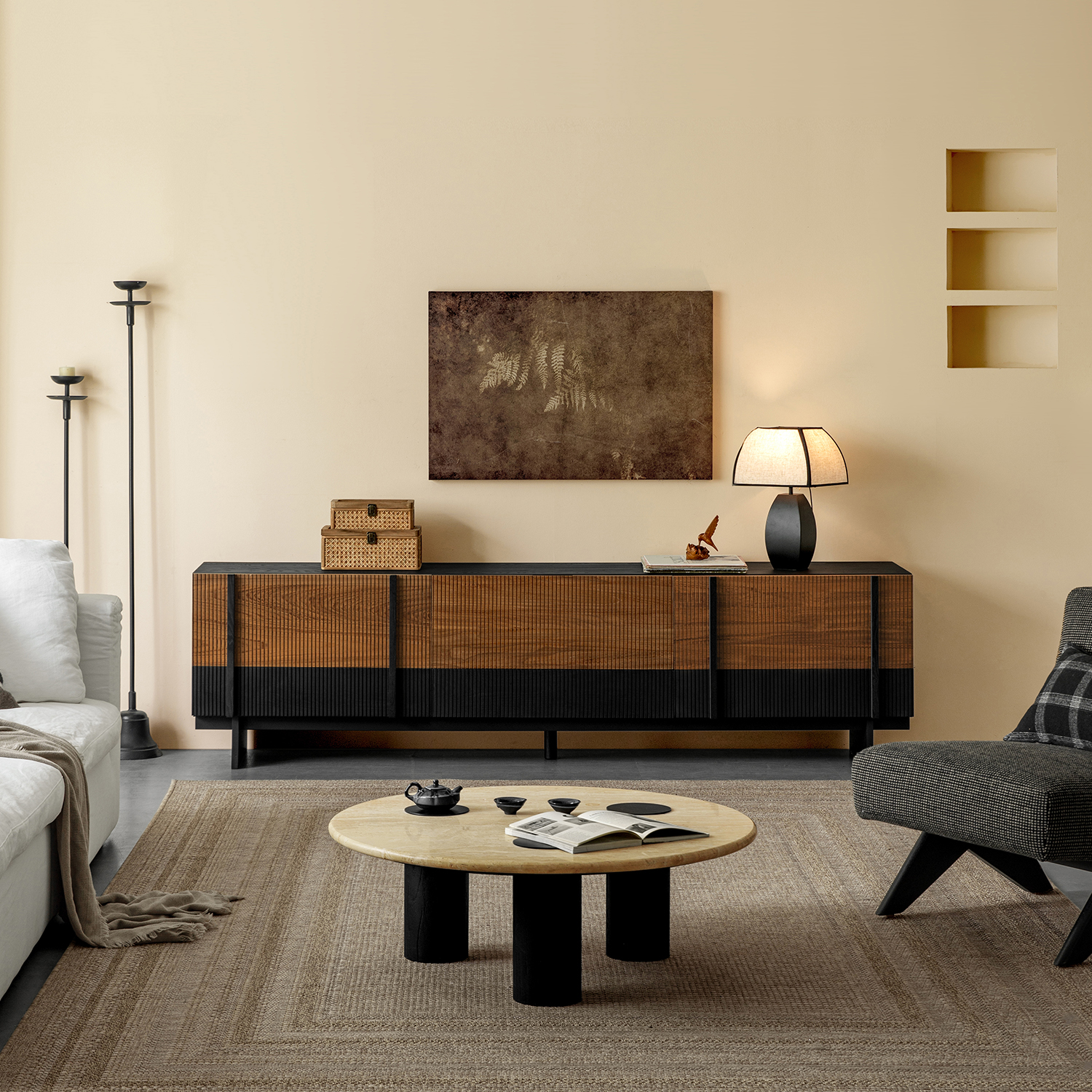 Woody Aura モダンサイドボード | 北欧風デザインと高級木材の融合