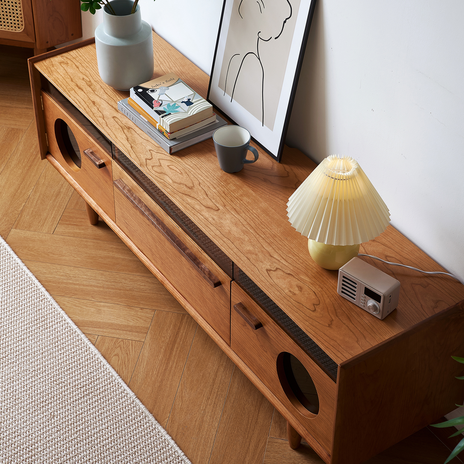 チェリー材 レトロテレビボード