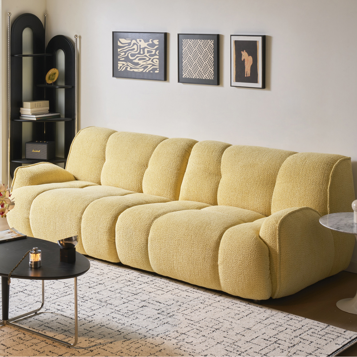 シェニール織立体ワイドソファ