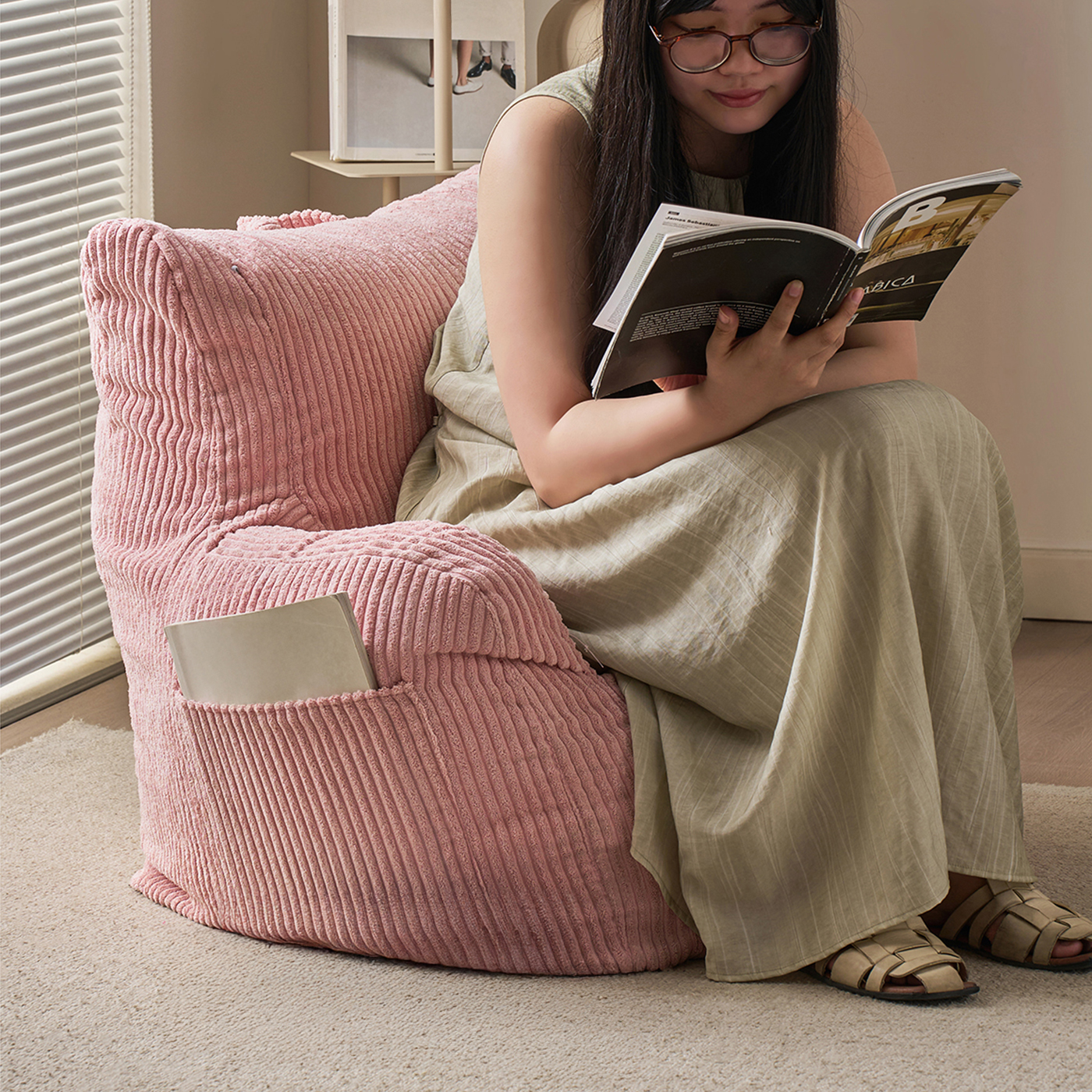 コーデュロイビーズクッションソファ