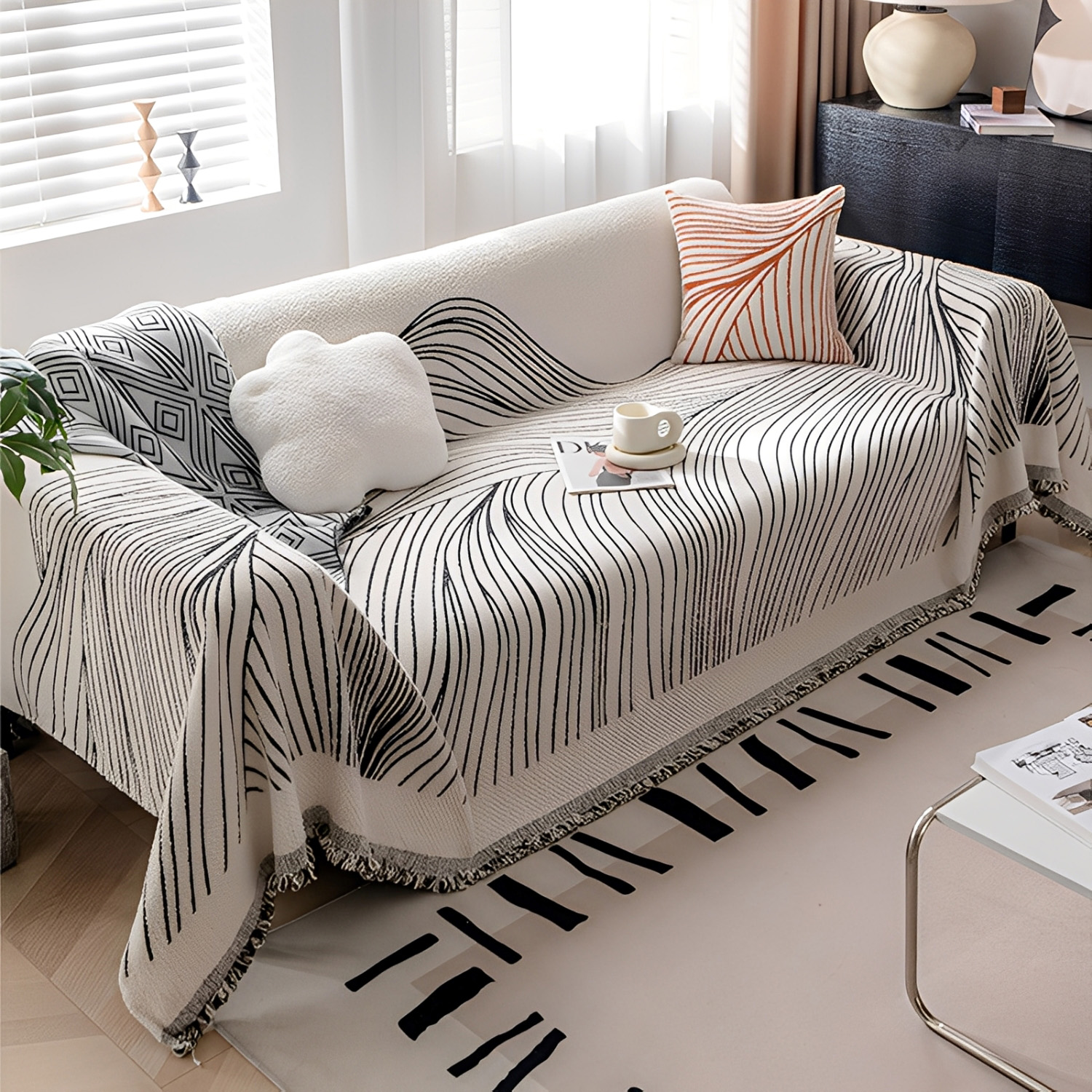 フレンチレトロラインソファカバー | 季節や気分に応じた模様替え可能