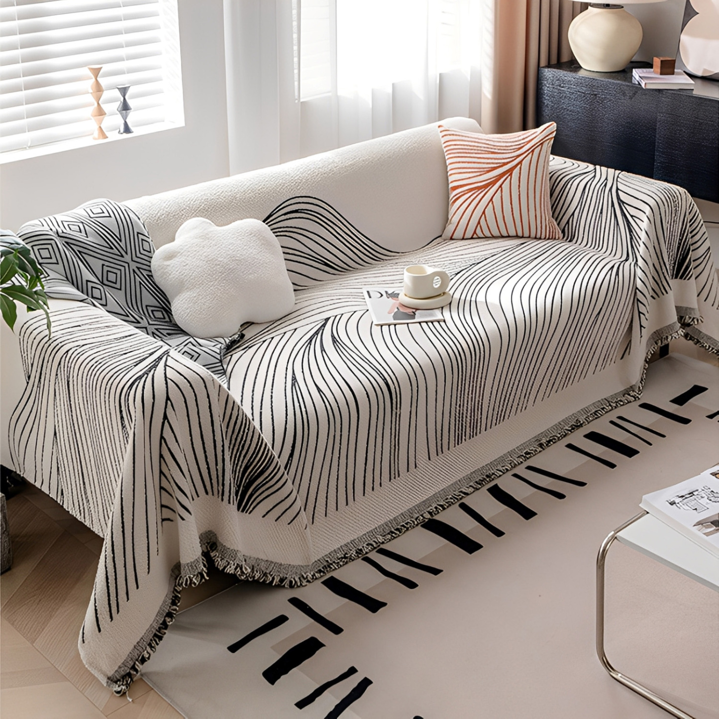 フレンチレトロラインソファカバー