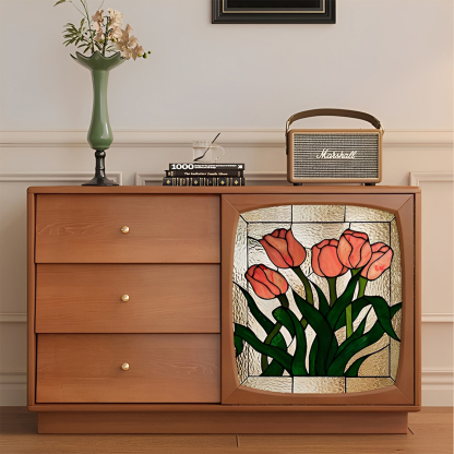 キャビネット ステンドグラス調 イギリス アンティークステンドグラス使用 パイン コーナー