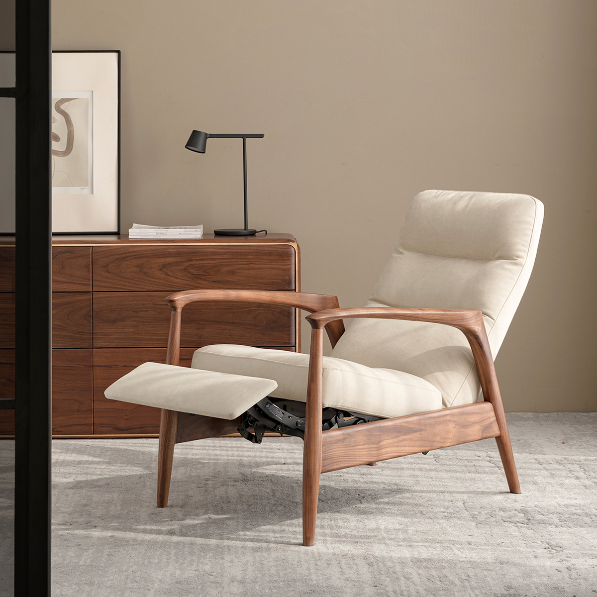 天然木フレームリクライニング ソファチェア